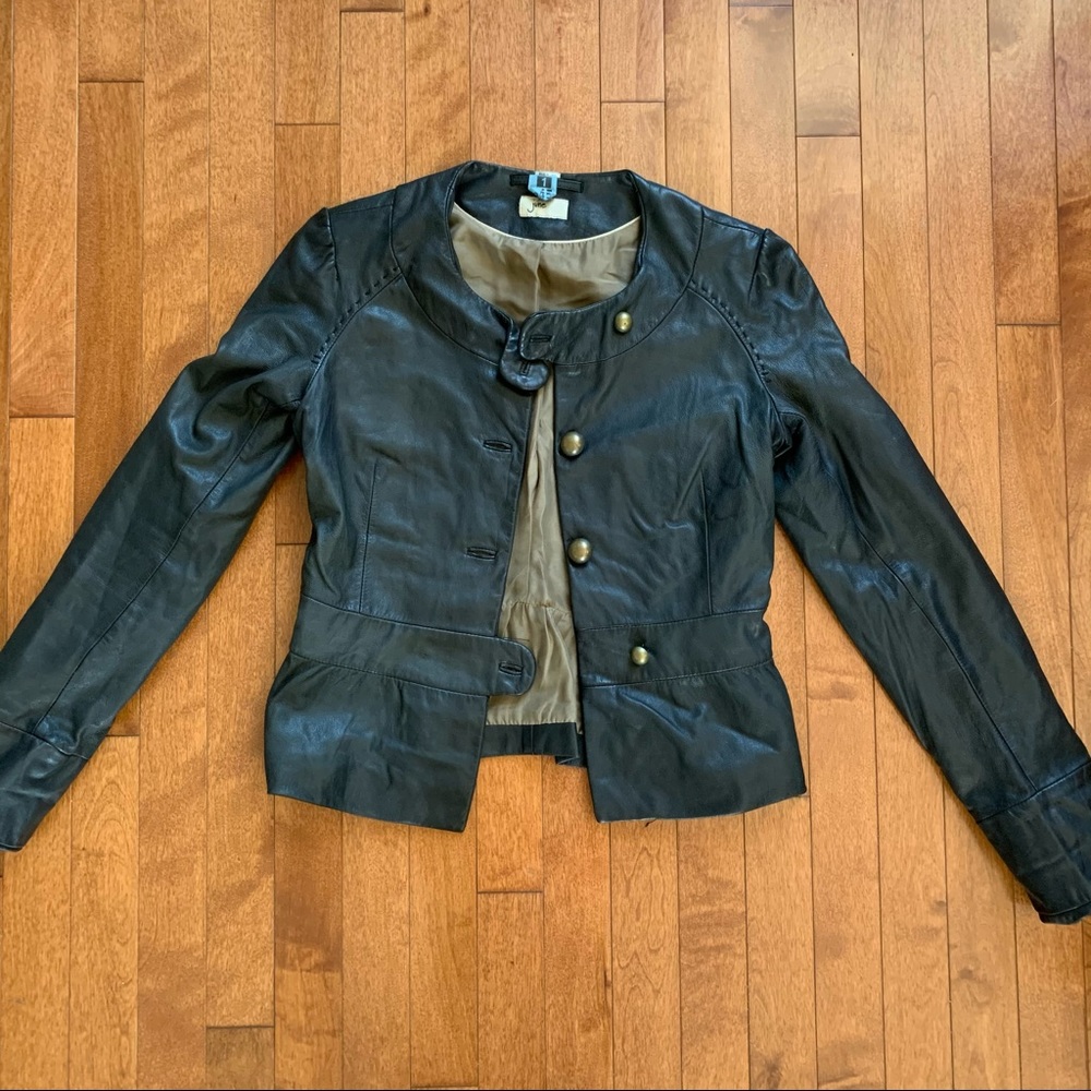 JUNE black leather peplum jacket size P